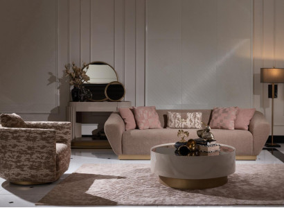 Stoffsofa Garnitur Sofa 3 Sitzer Sessel Couchtisch Beige Stoff 3tlg